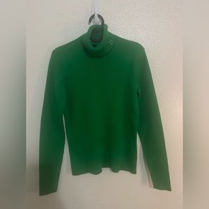 Lauren:  Ralph Lauren size Medium, green turtleneck sweater, ribbed